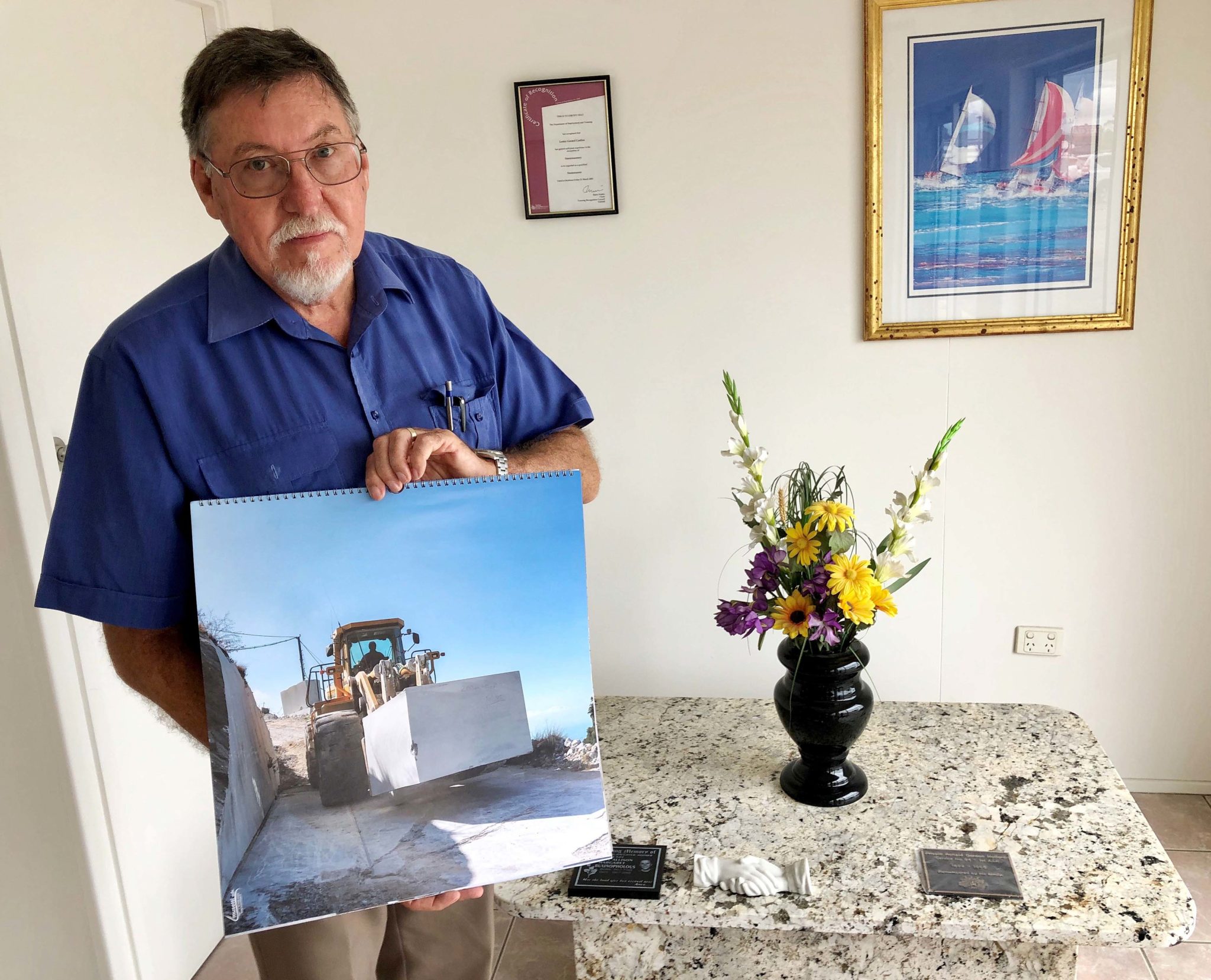 Les Castles of Ziegler Memorial, Bundaberg’s monumental masons, shows a picture of marble slabs being produced in Italy for export.