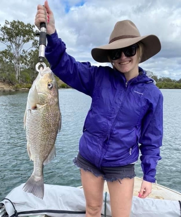 Natalie Curtis with the ripper grunter she caught last weekend.