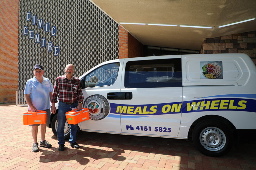 Ron Purkis and Jeff McColl delivered Meals on Wheels to the Bundaberg Council offices.