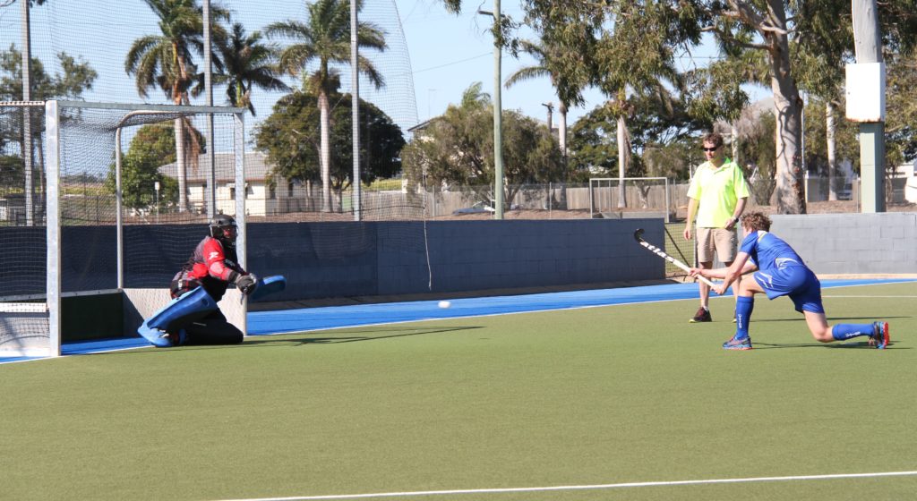 Waves Cities’ Lachlan McLennan converts from a penalty stroke in their men’s victory over Arrows/Athletics last Saturday