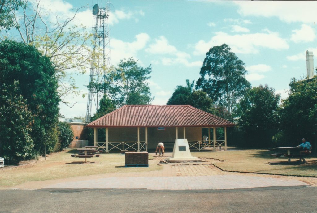 The original site for the Childers 50 years Time Capsule Cairn was in the centre of Clock Tower Park prior to its redevelopment and renaming as Millennium Park in 2000.