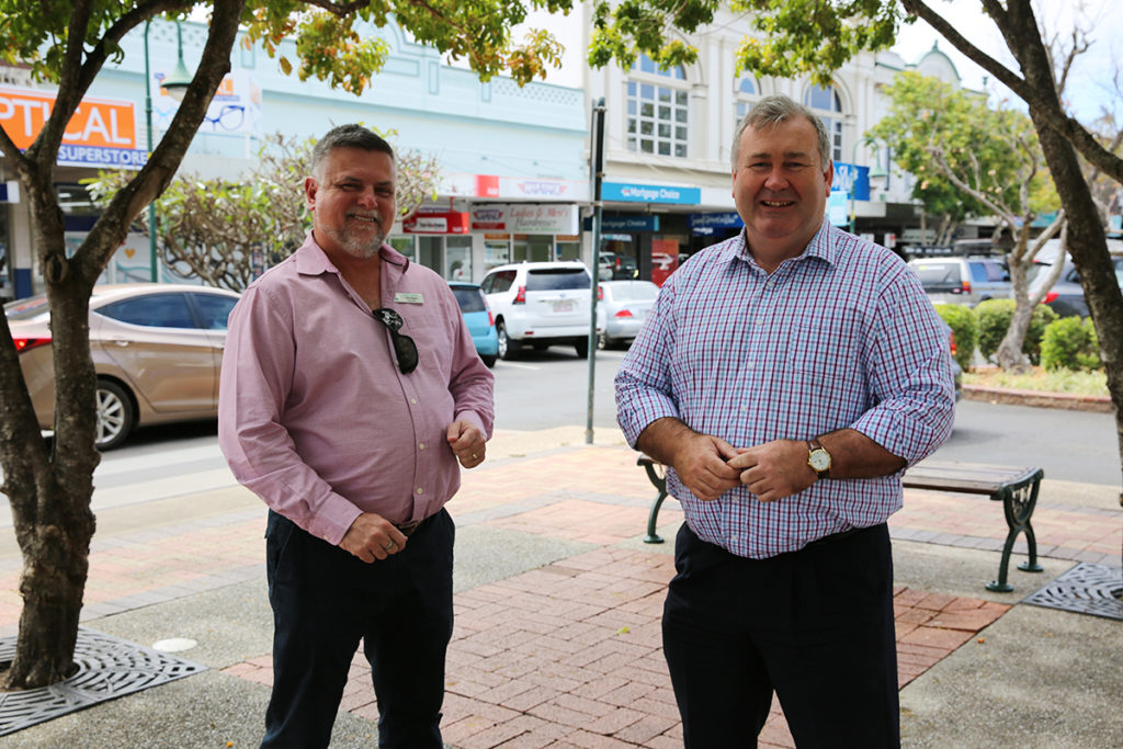 Bundaberg District Chamber of Commerce President Tim Sayre and Mayor Jack Dempsey in the Bundaberg CBD.