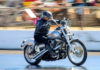 Flame Howard on her Harley headed for another slick time at Benaraby Dragway.