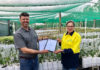 Sonia Furlonger pictured with Simpson Farms Executive Director Simon Grabbe following the presentation of her dual certificates.