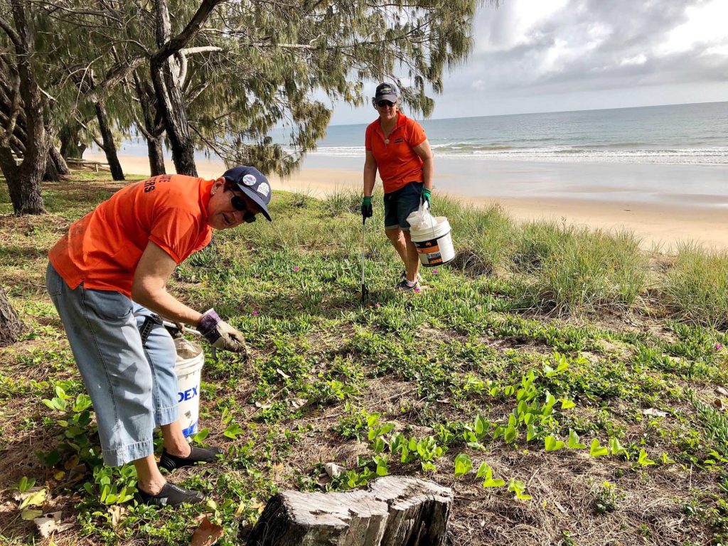 Weeding out the nasties! Heather Wieland (left) and Vicki Williams undertake their usual Wednesday morning activities as Woodgate Weedbusters.