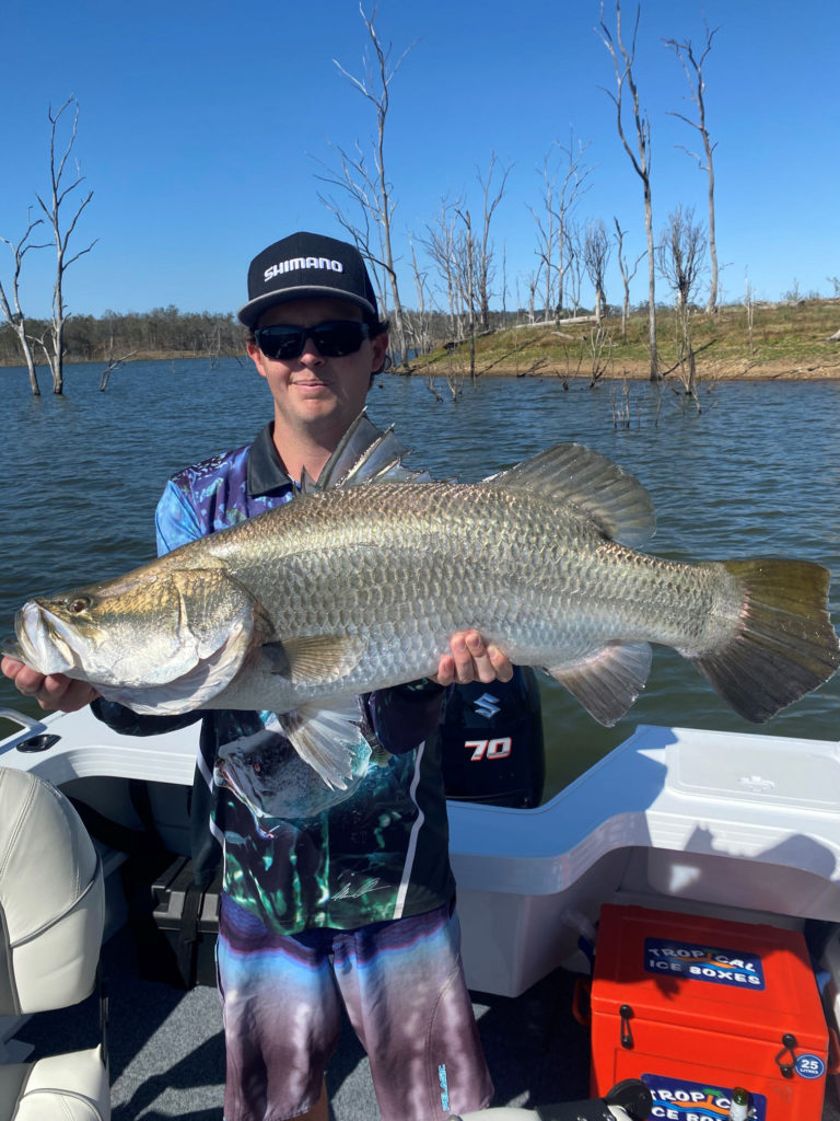 Mitch Beyer with the nice Barra he caught at Lake Monduran last weekend