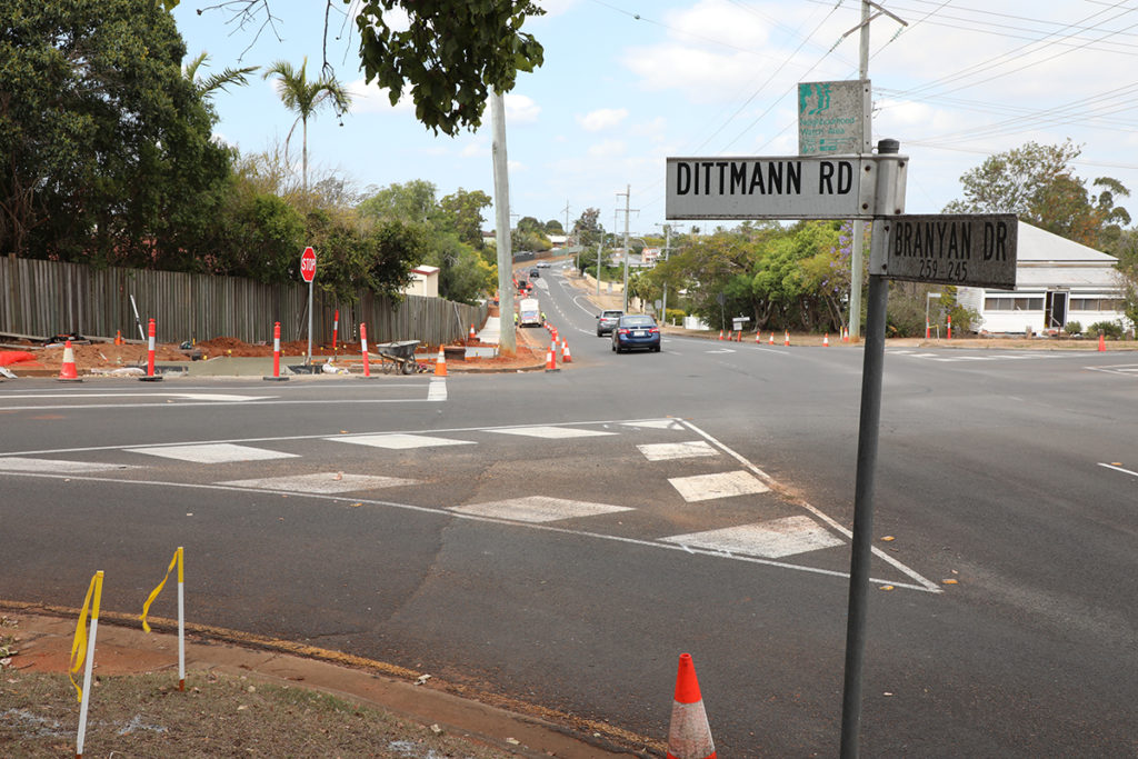 Branyan and Dittmann Road intersection where road works have rec