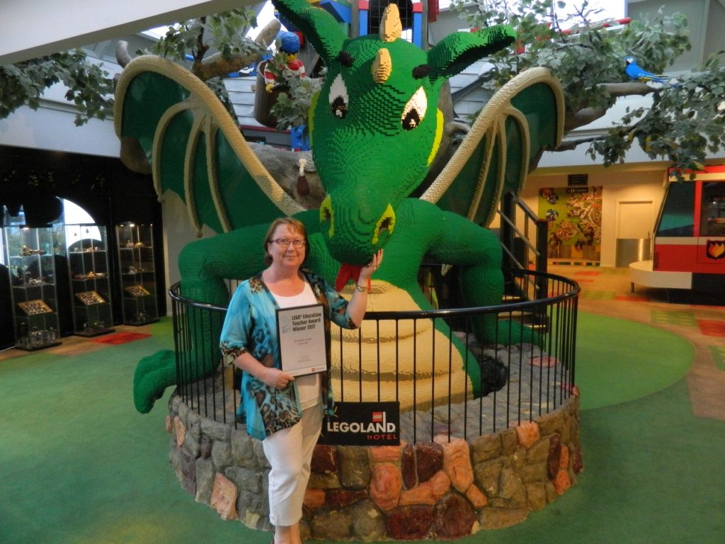 Shontelle Lewis with her LEGO Education Teacher Award 2017 pictured with Spiro the dragon