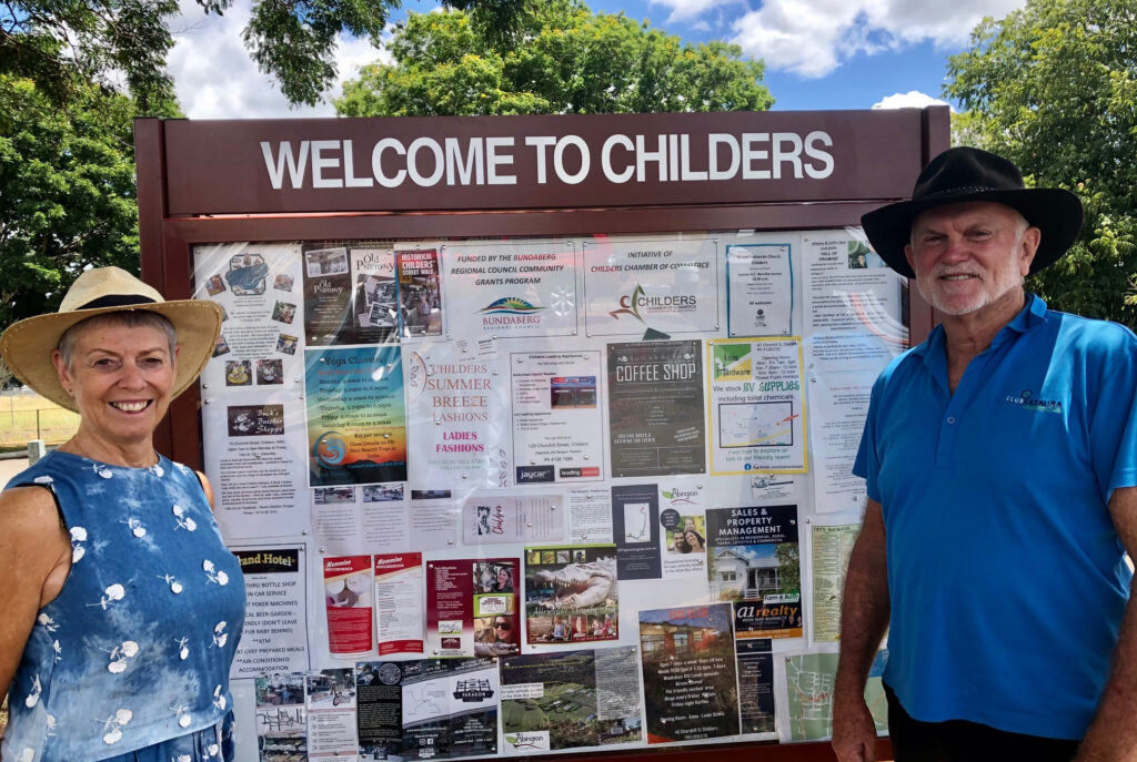 Mobile home travellers with the sign featuring Childers traders