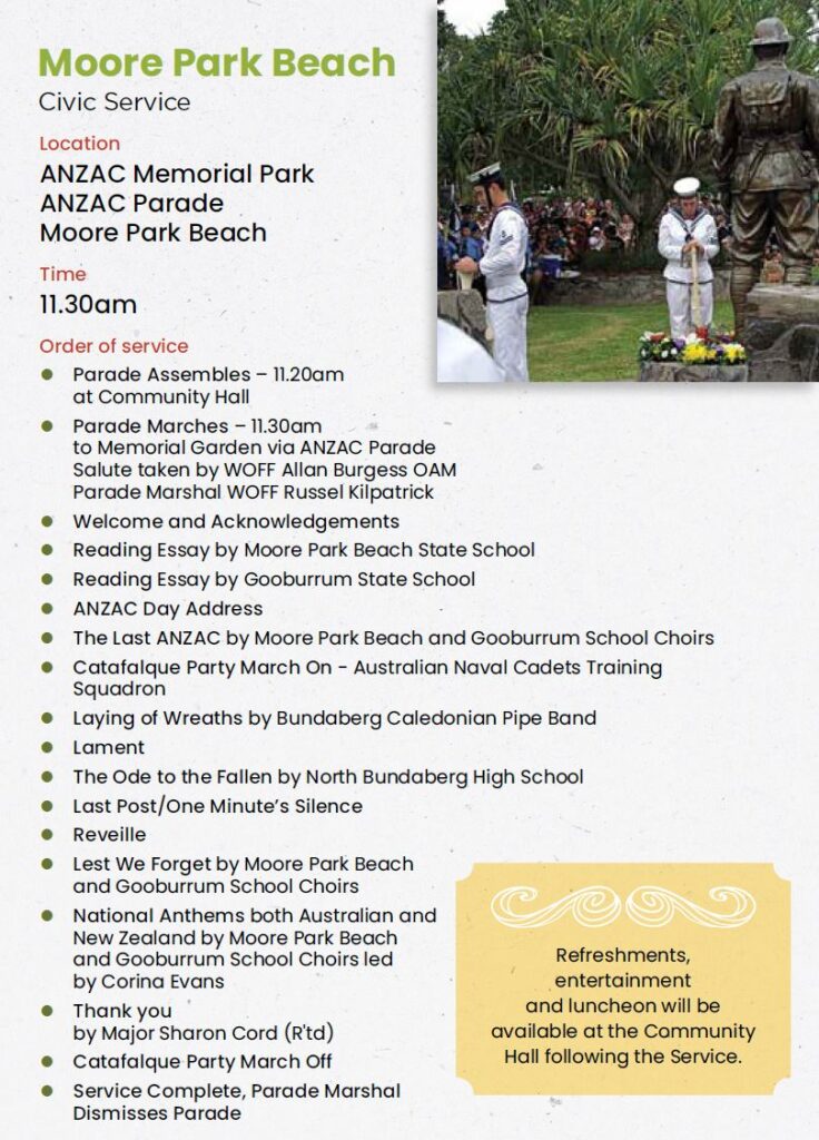 Moore Park Beach Anzac Day Civic Service program