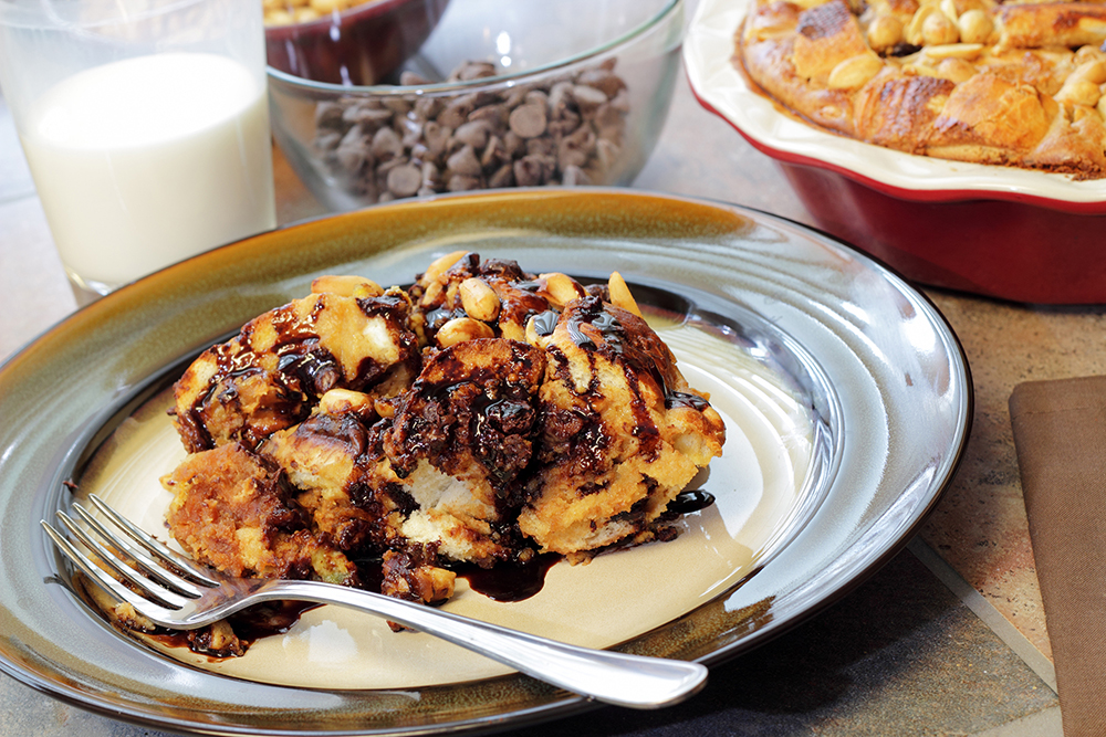 Croissant bread and butter pudding