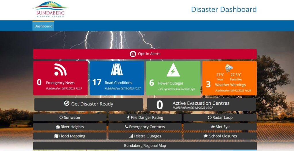 Disaster Dashboard alerts