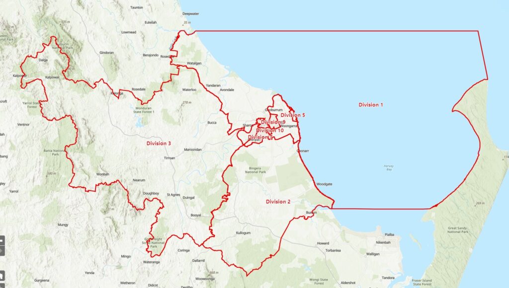 Bundaberg Regional Council divisional map electoral boundaries 2024 local government elections