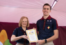 Her Excellency the Honourable Dr Jeannette Young, Governor of Queensland presented Lleyton Peterson with the Queen Scout Award at an official ceremony in Brisbane on 27 August. Photo: contributed.