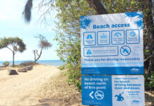 Moore Park Beach restricted vehicle access sign