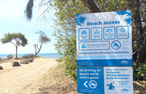 Moore Park Beach restricted vehicle access sign