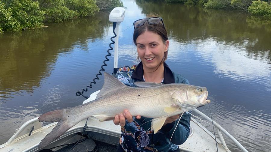 Janessa Goleby with a solid thread fin salmon.