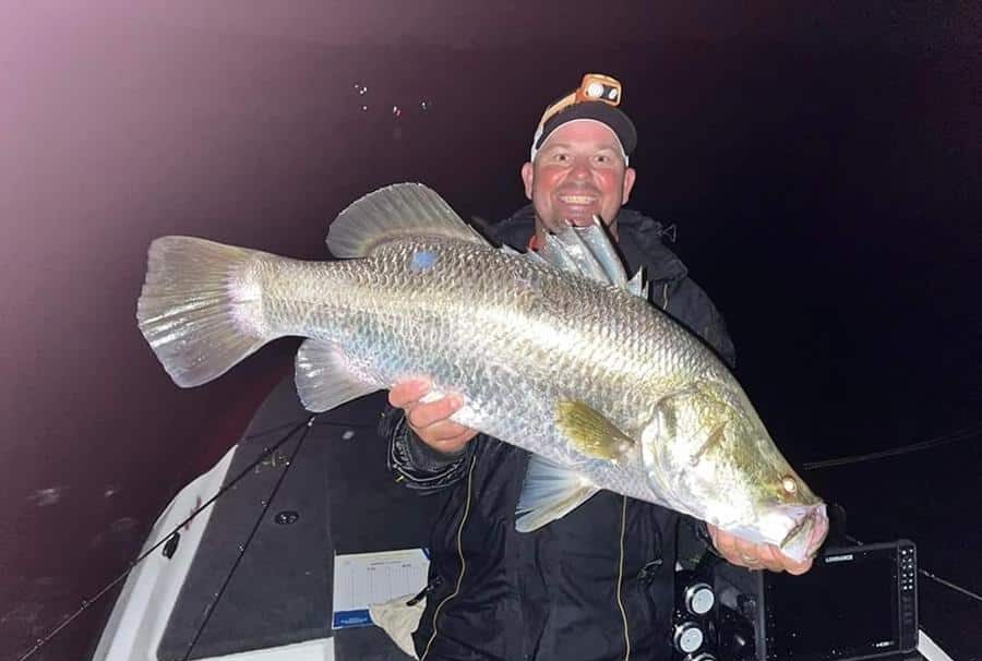 Terry Allwood with a solid barra caught during the Humminbird Lake Monduran Barra Classic last weekend.