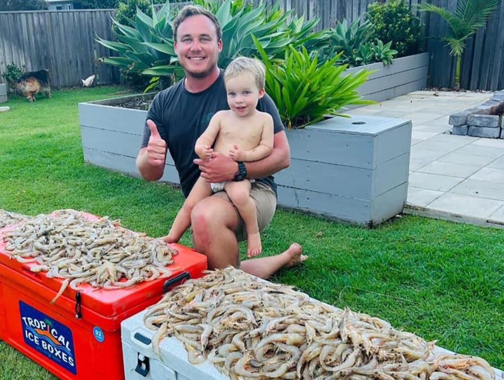 Fishing report Blake Marschall and his son Dutchy with a solid haul of prawns