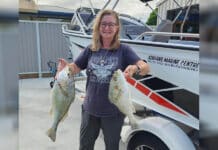 Cherie Amor with a cracking pair of grunter caught at one of our inshore reefs