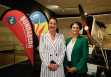 Mayor Helen Blackburn and Bundaberg Tourism CEO Katherine Reid at the Hinkler Hall of Aviation.