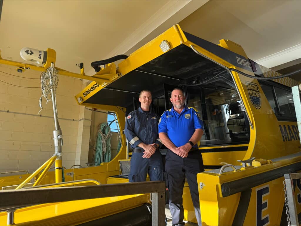 Father and son duo, Erwin and Andrew, joined LifeFlight to help two passengers, Joan and Guy, to safety.