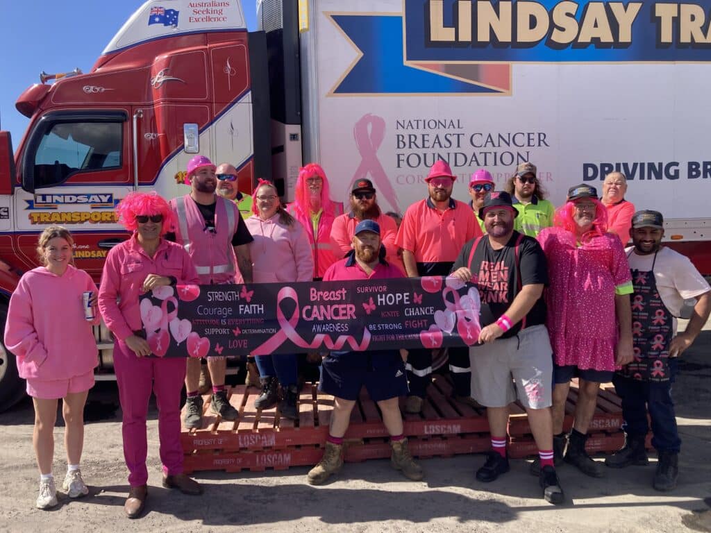 Lindsay Transport Bundaberg has gone pink to raise awareness about breast cancer, fundraising for the National Breast Cancer Foundation.
