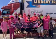 Lindsay Transport Bundaberg has gone pink to raise awareness about breast cancer, fundraising for the National Breast Cancer Foundation.