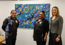 Mayor Helen Blackburn with Byron Broome and Nikki Tiger ahead of the NAIDOC Week Flag Raising Gathering.
