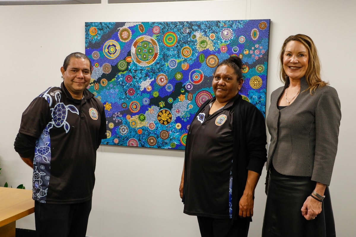 Mayor Helen Blackburn with Byron Broome and Nikki Tiger ahead of the NAIDOC Week Flag Raising Gathering.